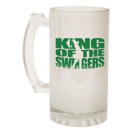 123t Frosted Glass Beer Stein - King Of Swingers Golfing - Funny Novelty Birthday